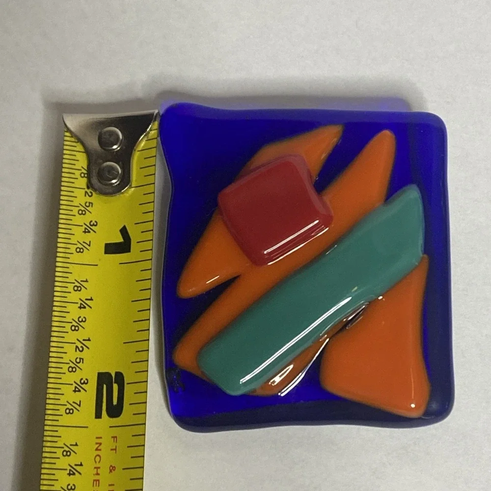 Art Brooch‎ Fused Glass Modernist Abstract MCM Style Signed Straus?